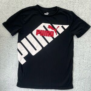 Big Boys Puma LOGO Black Short Sleeve Crew Neck Shirt Size L